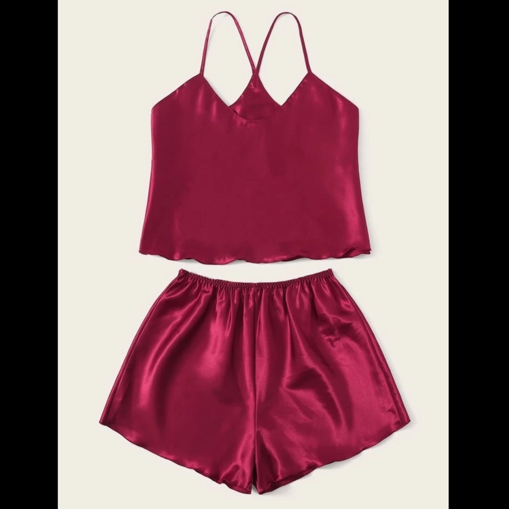 Red, Satin, Pajama Set - Picture 2 of 7